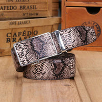 Automatic Buckle Snake Print Leather Belt for Men - Genuine Leather Waist Belt