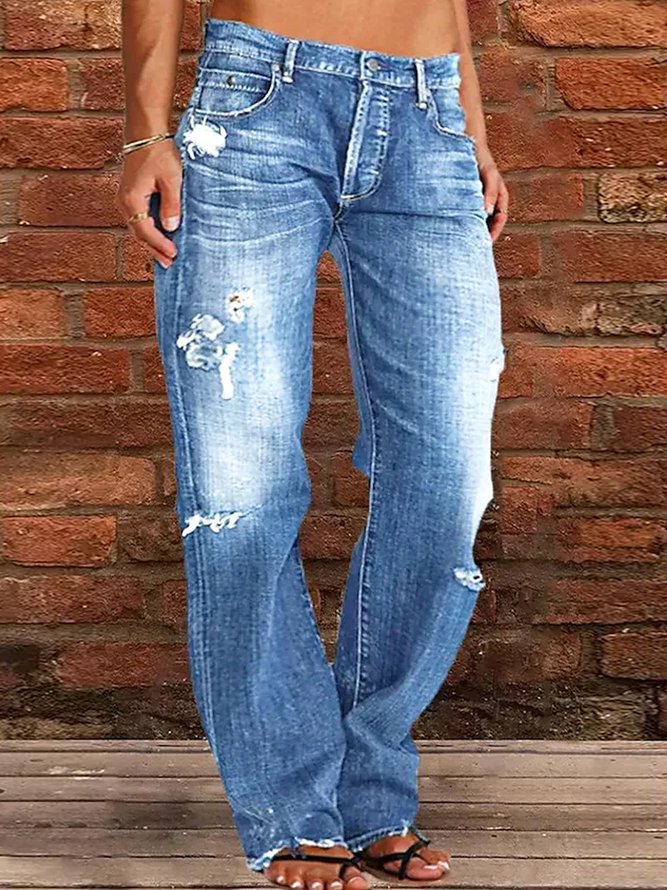 Ripped Jeans Loose Wide Leg Denim Pants Leisure Commuting Trousers Women's Clothing What Else You Got?