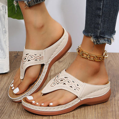 Glamorous Rhinestone Wedge Flip Flops — Women's Summer Beach Sandals with Clip Toe Thong