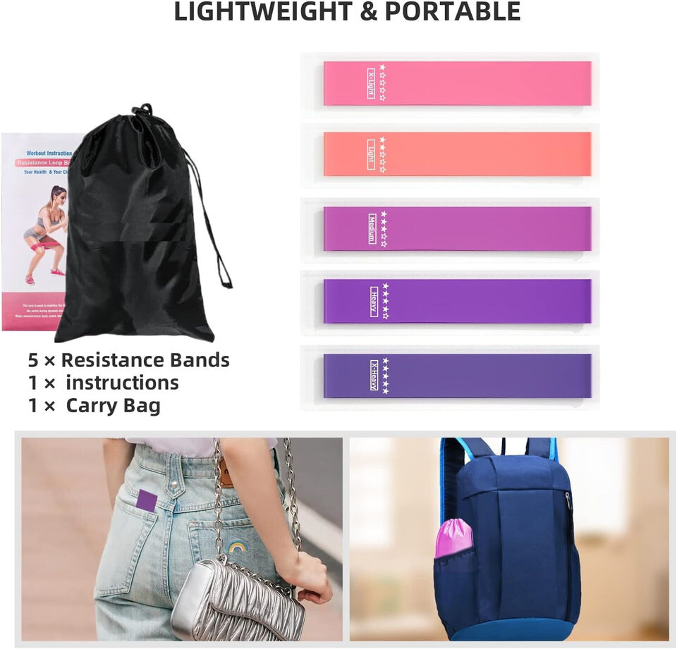 Resistance Bands Set of 5 - Home Fitness Loop Bands for Strength Training & Physical Therapy