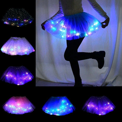 Glowing Princess Tutu Skirt with LED Lights – Magical Halloween Costume for Girls & Women