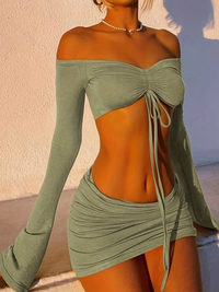 Faithful Fashion: Ruched Off Shoulder Two-Piece Skirt Set