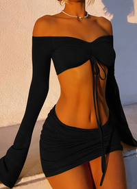 Faithful Fashion: Ruched Off Shoulder Two-Piece Skirt Set