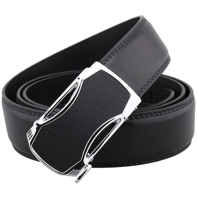 Automatic Sliding Buckle Leather Belt for Men – Adjustable No-Holes Waist Belt