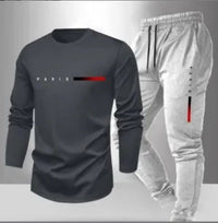 Men’s Casual Two-Piece Outfit Set – Lightweight Long-Sleeve Top & Pants in Faux Cotton (S–3XL)
