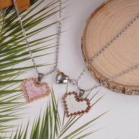 Magnetic Heart Mosaic Couples Necklace Set – Matching Pendants for Him & Her | Christian Gift Idea
