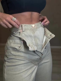 High Waist Double Jeans