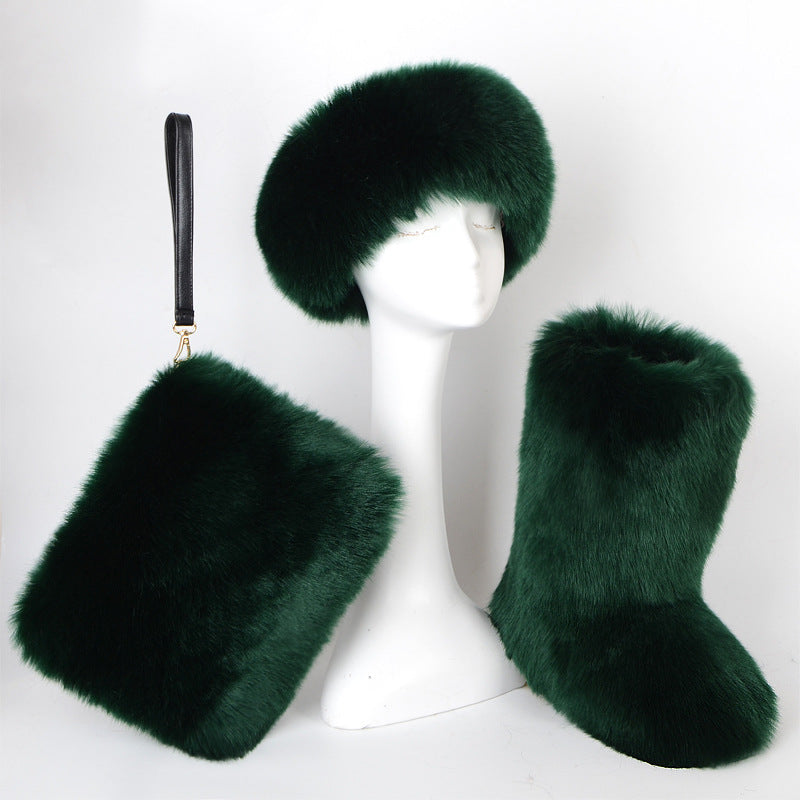 Fur Boots Velvet Padded Plus Size Imitation Fox Fur Fur Women's Snow Boots Three-piece Set What Else You Got?