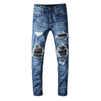 Men's Ripped & Patched Jeans – Distressed Straight-Leg Denim