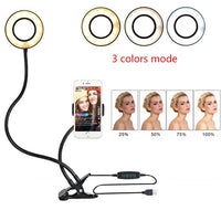 LED Selfie Ring Light with Clamp – 3-Color Dimmable USB Light for Streaming & Makeup