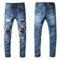 Men's Ripped & Patched Jeans – Distressed Straight-Leg Denim