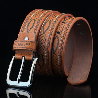 Men's Pattern Faux Leather Belt – Casual Pin Buckle Woven Waist Belt