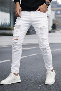 Beaded Slim Straight-leg Denim Jeans For Men