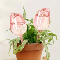 Pink Tulip Plant Watering Bulbs - Automatic Self-Watering Drippers for Indoor & Outdoor Plants - Elegant Glass Plant Care