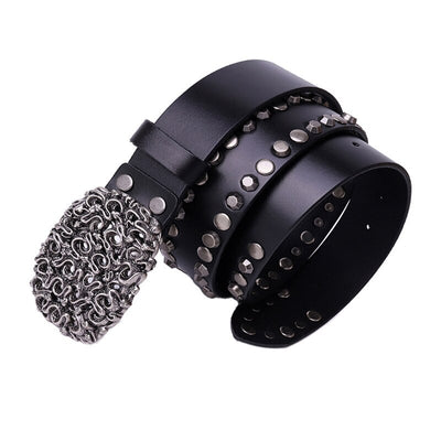 Unisex Cowhide Rivet Belt – Top-Layer Leather Trend Belt