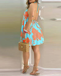 Women's Off-Shoulder Summer Dress – Flirty Hanging Neck Printed Sundress for Beach & Party | Lightweight & Breathable