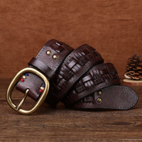 Handcrafted Men's Leather Belt - Premium First-Layer Cowhide with Personalized Brass Buckle - Distressed & Vegetable Tanned - Perfect for Every Occasion