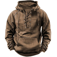 Men's Lace-Up Hoodie Sweatshirt – Urban Streetwear Pullover with Long Sleeves