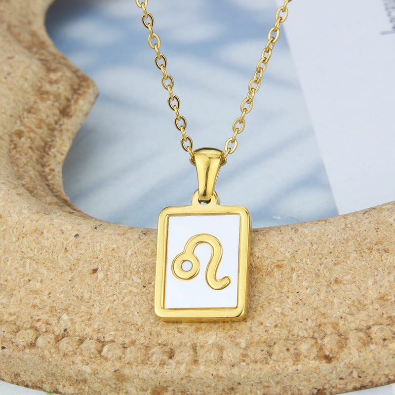 Stainless Steel Square Shell Zodiac Necklace What Else You Got?