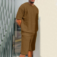 Men's Summer Suit - 2-Piece Loose Fit Outfit with Hippie Shirt & Shorts Set - Casual Comfortable Polyester Set
