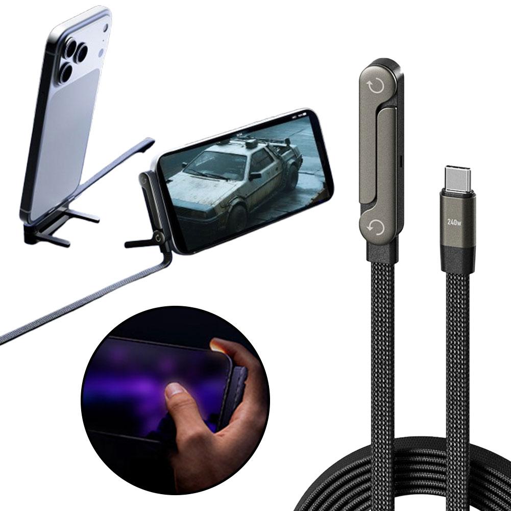 2-in-1 Fast Charging Cable with Foldable Phone Stand – USB-C & USB-A