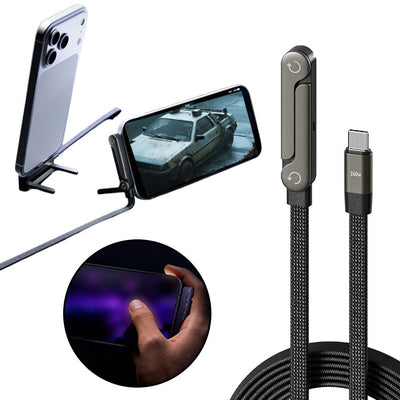 2-in-1 Fast Charging Cable with Foldable Phone Stand – USB-C & USB-A