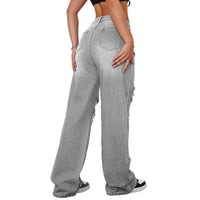 Stylish Washed Ripped Straight Jeans - High-Rise Denim for Women