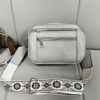 Floral Strap Crossbody Bag - Triple Zipper Organizer Purse for Women