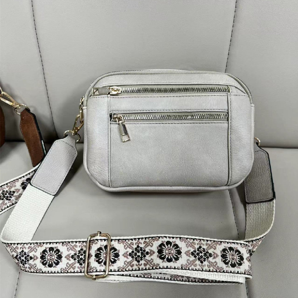 Triple-zipper Shoulder Bag With Floral Embroidered Straps Fashion Colorblock Multi-functional Crossbody Bags For Women What Else You Got?