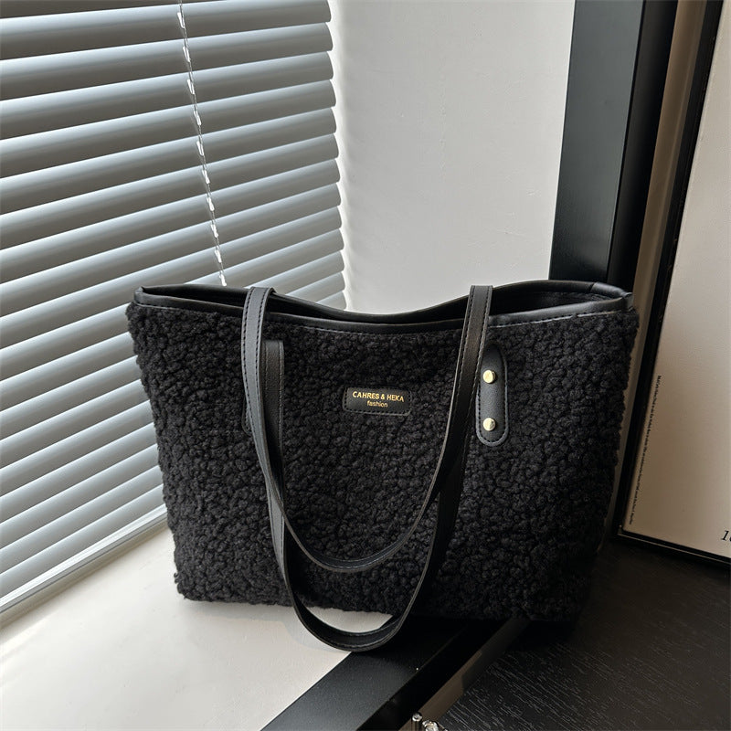 Furry Color‑Block Shoulder Bag – Soft Cotton Retro Bucket Tote for Everyday Wear What Else You Got?