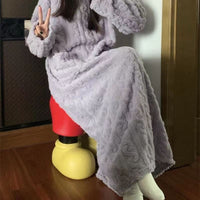 Cozy Women’s Winter Coral Fleece Long Nightgown with Pockets – Soft & Warm for Home Lounging