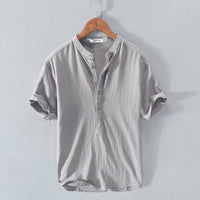 Men's Stand Collar Japanese Ice Silk Linen T-Shirt - Cool & Stylish Summer Essential