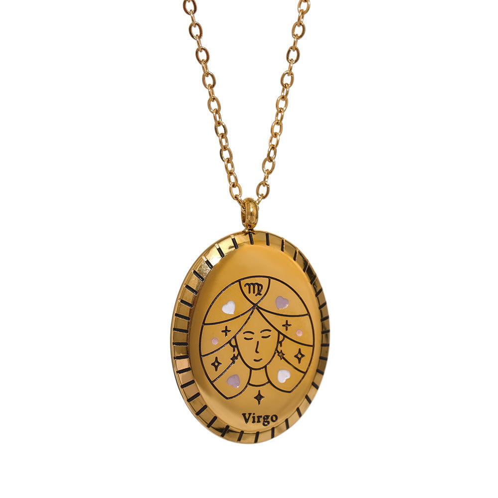 Titanium Steel Zodiac Oval Pendant Necklace What Else You Got?