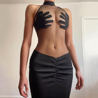 Elegant Women's Black Round Neck Slim Fit Dress - Fashionable & Modest Design