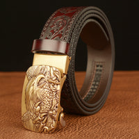 Men's Personalized Eagle Carved Leather Belt with Automatic Buckle - Strong & Stylish