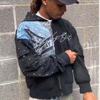 Printed Cartoon Letter-printed Hooded Loose-fitting Sweatshirt