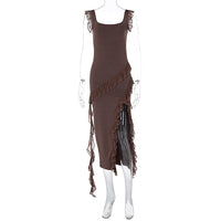 Elegant Midi Dress with Raw-Edge Selvedge Stitching - Feminine & Affordable