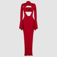 Hollow Solid Color Maxi Dress