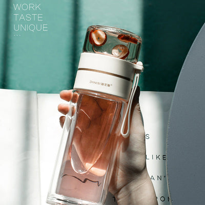 Elegant Glass Tea Infuser Bottle - Leakproof, Double-Wall, BPA-Free & Heat-Resistant (400-450ml)