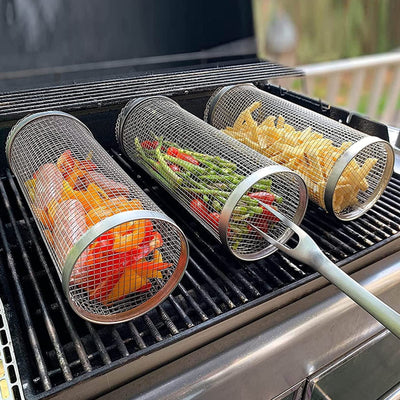 Rolling Grill Basket – Stainless Steel Rotating BBQ Basket for Meat & Vegetables