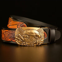 Men's Automatic Eagle Head Buckle Belt - Fashion Leather Belt with Bold Statement Buckle