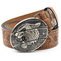 Christian Trendy Belt with Engraved Knife Buckle - Embossed PU Leather Belt for Men