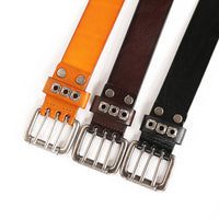Genuine Leather Men's Belt – Corn-Grain Texture with Hollow Rivet Buckle