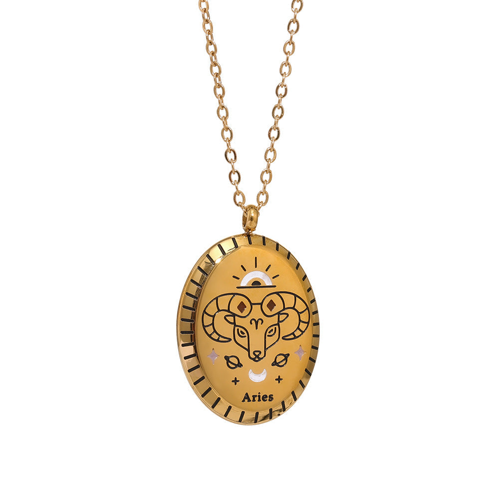 Titanium Steel Zodiac Oval Pendant Necklace What Else You Got?