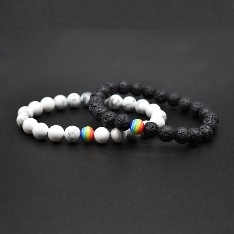 Matching Volcanic Stone Bracelet Set for Couples – Natural Lava Bead Jewelry for Him & Her