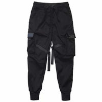 Men's Streetwear Harem Jogger Cargo Pants – Hip Hop Track Pants with Ribbon Detail & Cargo Pockets