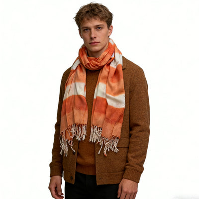 Coral Abstract Printed Scarf – Flowy Fringed Casual Scarf for Women & Men