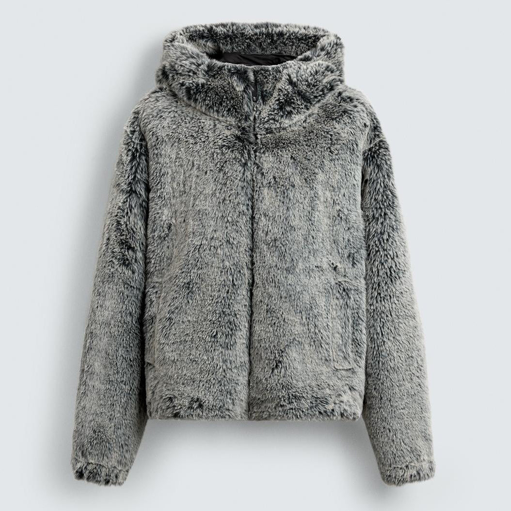 Men’s Hooded Faux Fur Winter Jacket – Warm Tie‑Dye Plush Coat (Gray‑Green) What Else You Got?