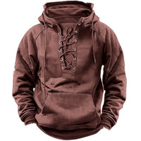 Men's Lace-Up Hoodie Sweatshirt – Urban Streetwear Pullover with Long Sleeves