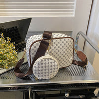 Vintage Plaid Crossbody Set - Trendy PU Leather Bag & Mini Pouch Combo